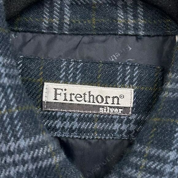 Firethorn Vintage Plaid Wool Blend Button Down Leather Trim Flannel Mens Medium - Picture 2 of 7